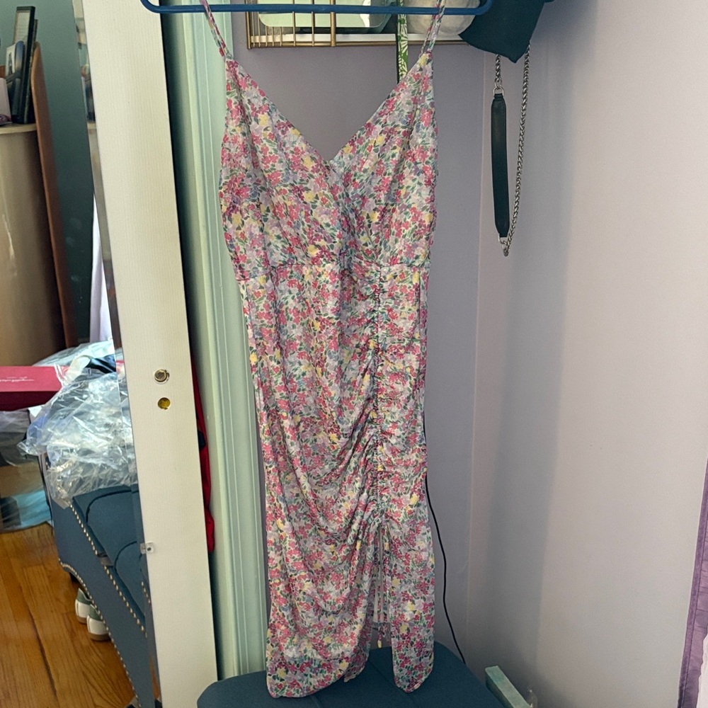 BCBGeneration Pink Floral Spaghetti-Strap Midi Dress